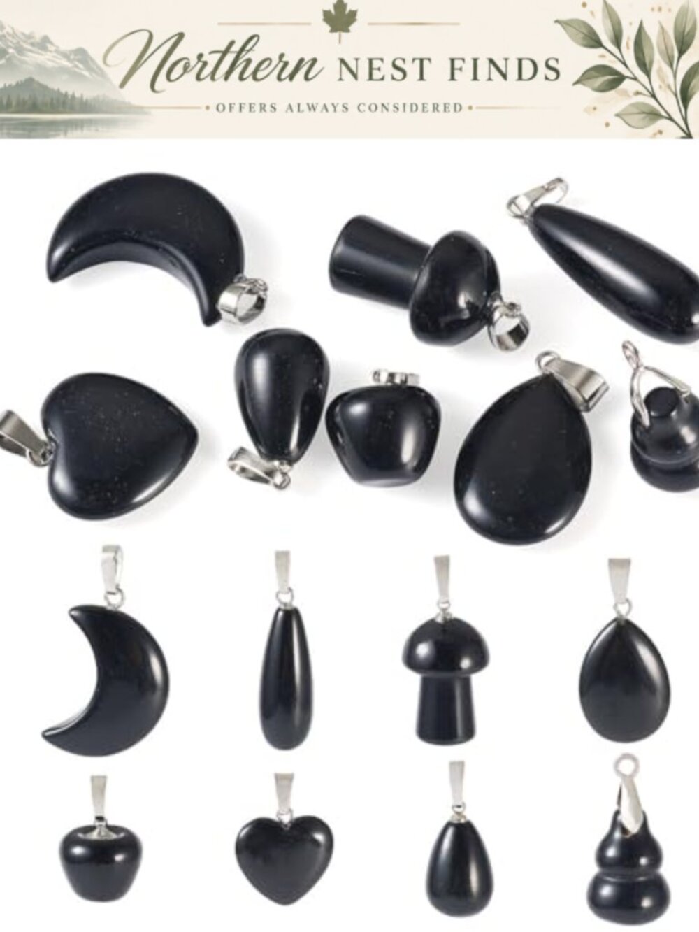 8 Pcs Natural Obsidian Gemstone Charm Pendants Platinum Brass Loops Jewelry